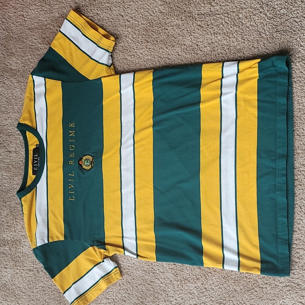 Civil Regime Striped Short Sleeve Tee, Size Medium, Color Green/Yellow/White - Picture 1 of 3